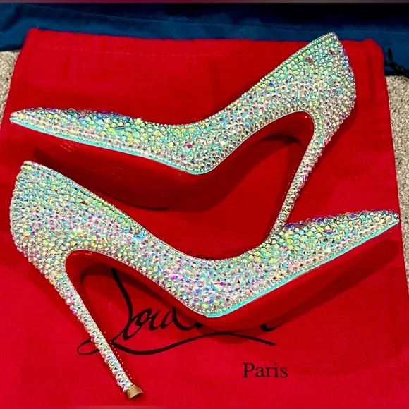 Christian Louboutin Tiffany Blue Swarovski Crystal Strass Heels So Kate 100mm 39 - Picture 1 of 9